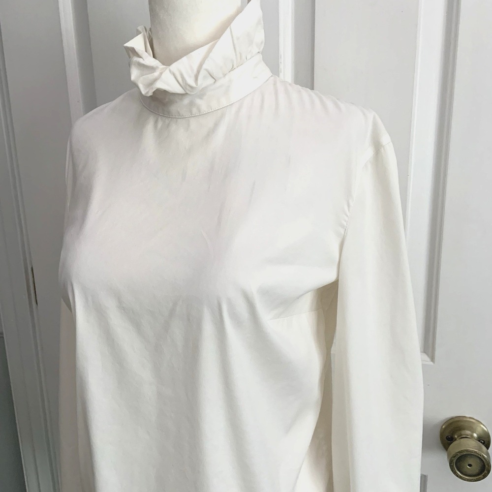 Piazza Sempione White Ruffle High Neck Blouse Cottage Core Victorian Sculptural